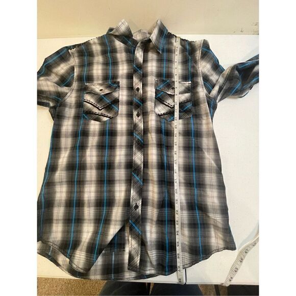 Chalc mens button down shirt western size medium black blue white - Picture 4 of 7